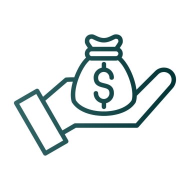 Dolar işaretli el çantası, düz vektör simgesi, yatırım konsepti.