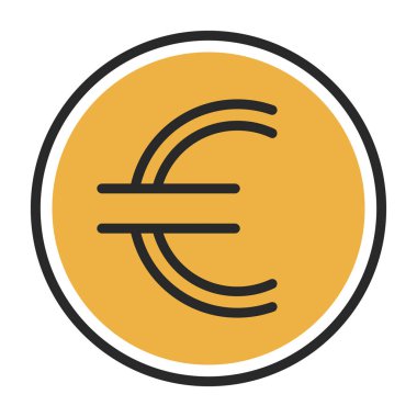 Euro madeni para ikonu. Vektör biçimi yuvarlak açılı düz ikonik sembol, sarı renk, beyaz arkaplan.