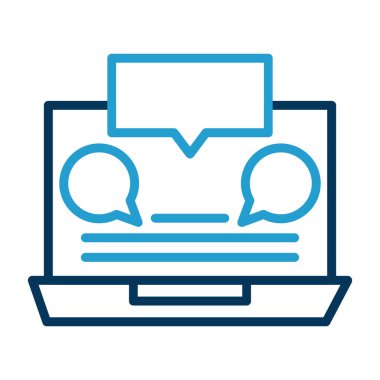 Konuşma baloncukları olan dizüstü bilgisayar vektör illüstrasyon tasarımı