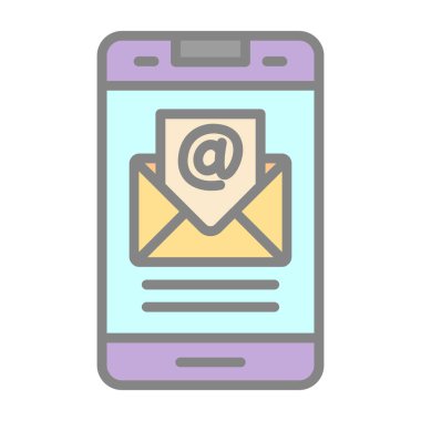 E- posta simgesi, vektör illüstrasyonu. Zarf resimli akıllı telefon
