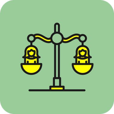 Çizgi simgesi, vektör illüstrasyonunda iki kişi ile denge ölçekleri 