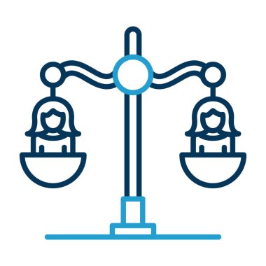 Çizgi simgesi, vektör illüstrasyonunda iki kişi ile denge ölçekleri 