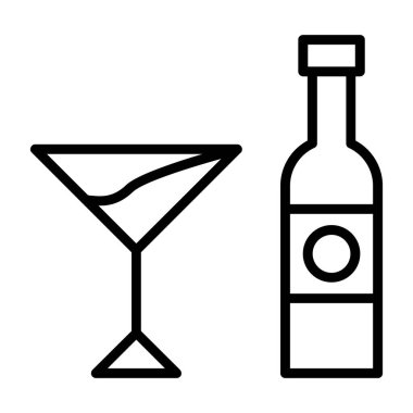 Kokteyl ikonu. İnce çizgi çizimi. Tasarım. vektör izole