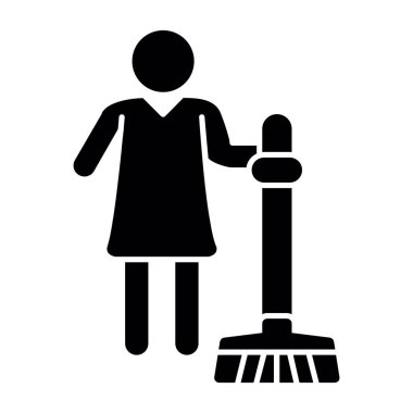 Charwoman, hizmetçi ikonu, vektör illüstrasyonu