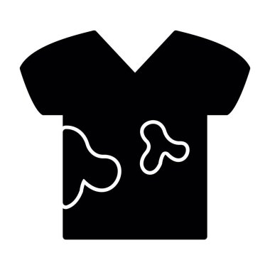 Kirli çamaşırlar. Yağ lekeli tişört. Çamaşır simgesi, vektör illüstrasyonu