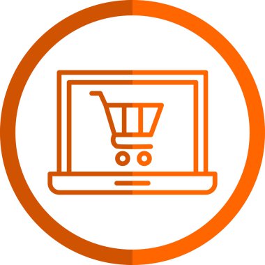 Alışveriş arabası simgesi olan dizüstü bilgisayar, çevrimiçi mağaza, vektör illüstrasyonu