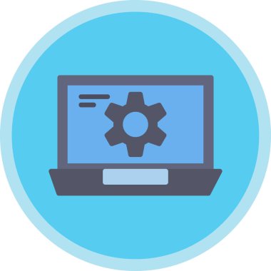 Ekran simgesinde çarklı basit dizüstü bilgisayar, vektör illüstrasyonu