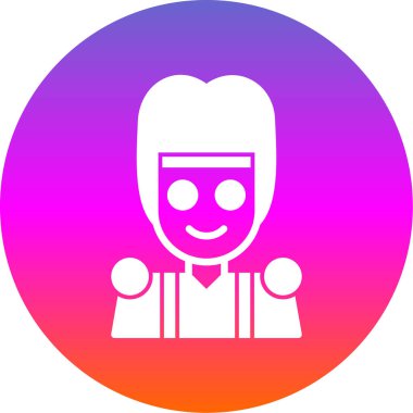 Beyaz arka planda sakallı ve bıyıklı renkli erkek avatar. Mutlu yüz sembolü. Gradyan daire düğmesi. vektör.