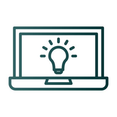 Ampul ve konuşma kabarcığı çizimi olan dizüstü bilgisayar