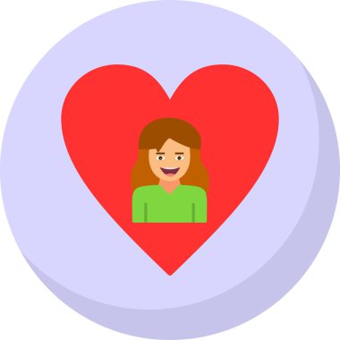 Kalp ikonu olan bir kız. düz tasarım biçimi