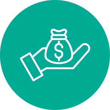 Dolar işaretli el çantası, düz vektör simgesi, yatırım konsepti.