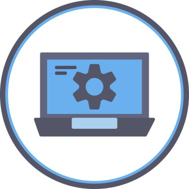 Ekran simgesinde çarklı basit dizüstü bilgisayar, vektör illüstrasyonu