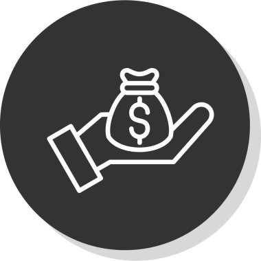 Dolar işaretli el çantası, düz vektör simgesi, yatırım konsepti.