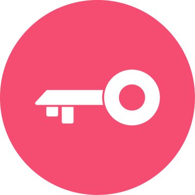 anahtar vektör simgesi. Bu yuvarlak düz sembol beyaz arkaplanda pembe ve mavi renklerle çizilir