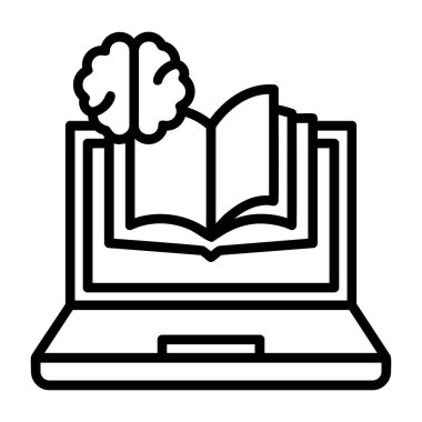 Beyin ve dizüstü bilgisayar vektör çizim tasarımı içeren kitap