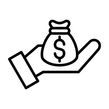 Dolar işaretli el çantası, düz vektör simgesi, yatırım konsepti.