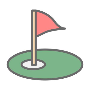 Golf sahası ikonu. Bayrak deliğinde. Vektör izole illüstrasyonu 