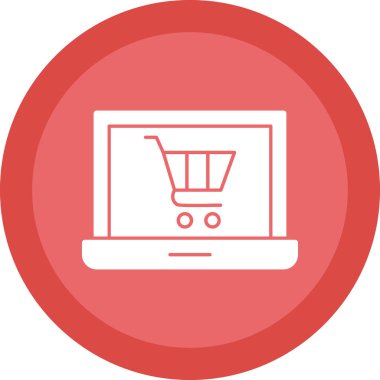 Alışveriş arabası simgesi olan dizüstü bilgisayar, çevrimiçi mağaza, vektör illüstrasyonu