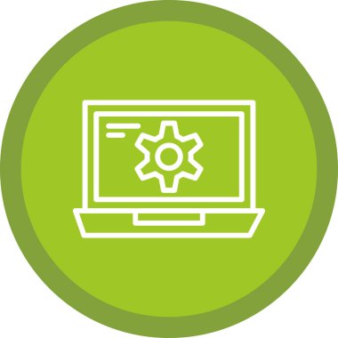 Ekran simgesinde çarklı basit dizüstü bilgisayar, vektör illüstrasyonu