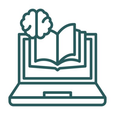 Beyin ikonlu bir laptop. düz dizayn. vektör illüstrasyonu.