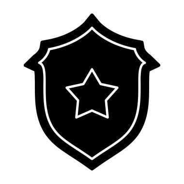 Yıldız ikon vektörlü kalkan. beyaz arkaplanda siyah illüstrasyon.