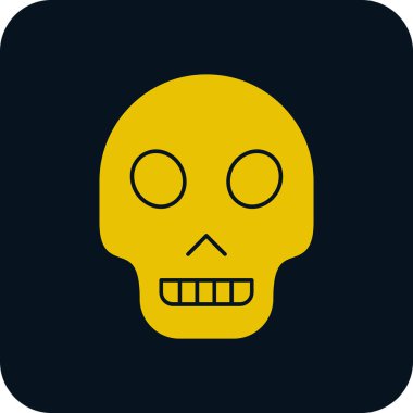 Ticaret düğmelerindeki kafatası simgesi fazla renkli. biçim turuncu ve beyaz renklerdir, düz kare düğme, siyah arkaplan