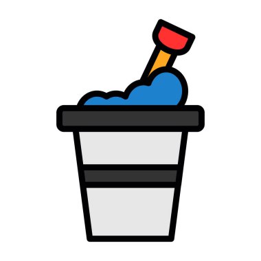 Kum kovası kürek ağ simgesi, basit vektör illüstrasyonu