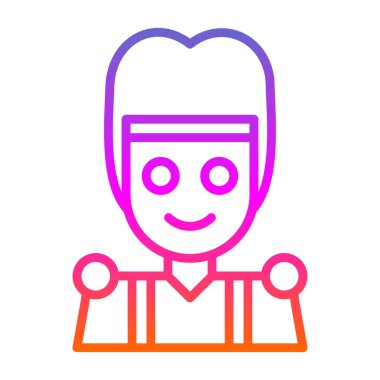 Elinde kağıt torba ikonu olan bir adam. Yüzü torba vektör simgesi olan ana hatlı adam. Düz izole edilmiş