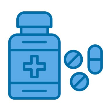 İlaç ikonlu ilaç şişesi. İlaçlar vektör simgesi içeren ana hatlı ilaç şişesi.