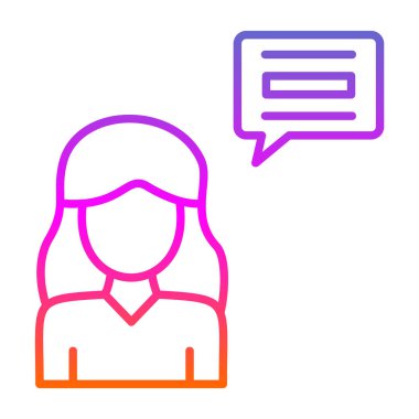 Konuşma balonunda dizüstü bilgisayarı olan bir kadının vektör simgesi