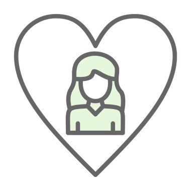 Kalp ve kadın ince çizgi ikonu. Aşk ve ilişki kavramı, kalp sembolü, beyaz arka planda ana hatlı resim. Cep telefonu için sevgi işareti