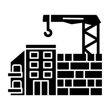 İnşaat vinci bina ikonu. Web tasarımı için yapı oluşturma vektörü simgesinin basit bir çizimi