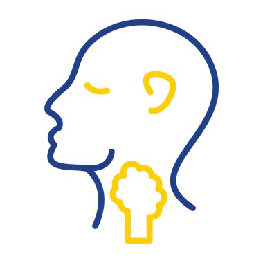 Beyaz arka planda izole edilmiş sarı çizgi ikonu olan bir beyin kafası. Beyin düşünüyor ve düşünüyor. Düşünme konsepti, düşünme, düşünme. özet ve sarı