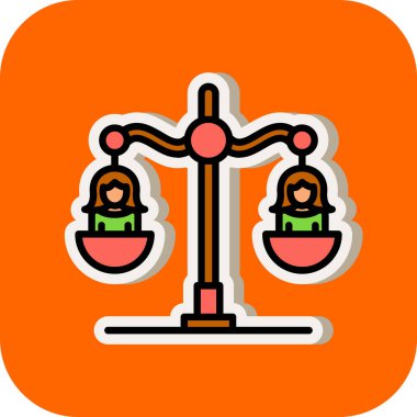 Çizgi simgesi, vektör illüstrasyonunda iki kişi ile denge ölçekleri 