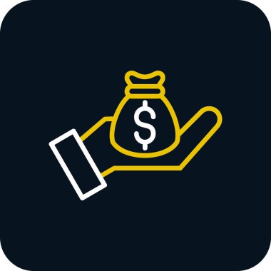 Dolar işaretli el çantası, düz vektör simgesi, yatırım konsepti.