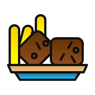 Çikolatalı pasta ikonu. Ana hatlı çikolatalı kek vektör rengi düz izole