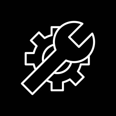 İngiliz anahtarı ve çarkıfeleği olan düz simge, vektör illüstrasyonu