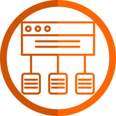 sunucu simgesi. Vektör biçimi iki renkli sembol, yuvarlak açılar, gri ve turuncu renkler, beyaz arkaplan.