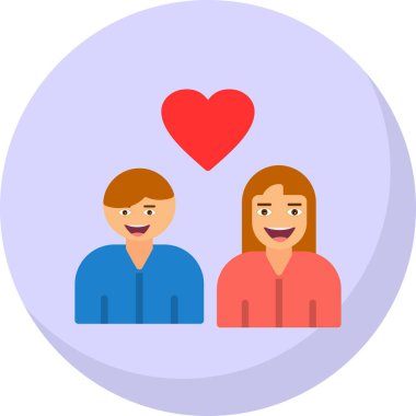 Kalp ikonu vektör illüstrasyonuna sahip çift