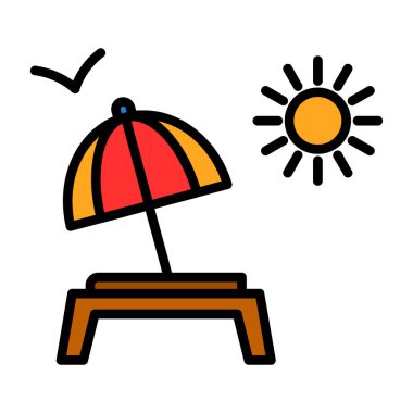 Plaj şemsiyesi ikonu. Web için şemsiye vektör simgelerinin özet çizimi