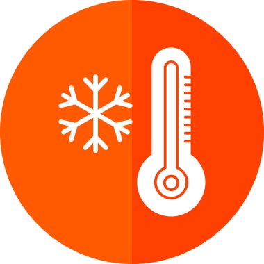 Termometre simgesi. Vektör biçimi yuvarlak açılı, turuncu renk ve beyaz arkaplan içeren düz ikonik semboldür.