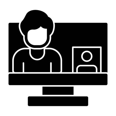 Bilgisayarlı ve kulaklıklı adam vektör çizimi