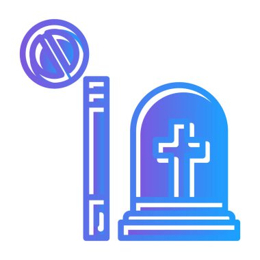 Beyaz arkaplanda ayrık simgesiyle çapraz çizili renk çizgisi mezar taşı. Mezar ikonu. Değişken rastgele dinamik şekiller. vektör.