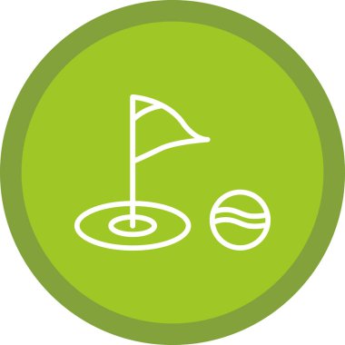 Golf sahası ikonu. Bayrak deliğinde ve golf topunda. Vektör izole illüstrasyonu 