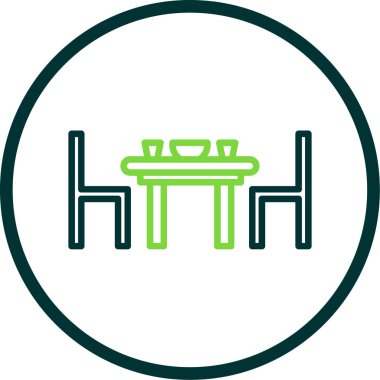 Yemek masası ve sandalyeler simgesi, vektör illüstrasyonu 