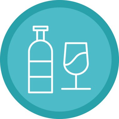 Bir şişe şarap, şaraplı bardak. Beyaz arkaplanda basit bir düz tasarım vektör çizimi