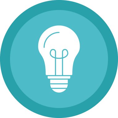 Ampul vektör simgesi. biçim iki renkli düz daire şeklinde sembol, yumuşak mavi renkler, yuvarlak açılar, beyaz arkaplan