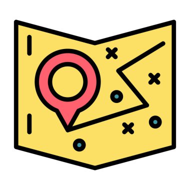 Harita konumu simgesi. Çizgi haritası konum vektör rengi düz izole