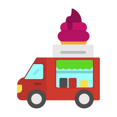 Dondurma kamyonu simgesinin vektör düz çizimi