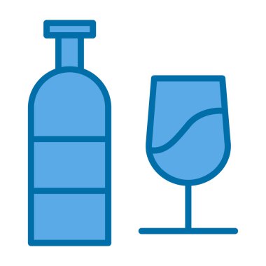 Şarap şişesi ve cam ikon. Şişe vektör simgeleriyle çizilmiş cam çizimi. Ağ